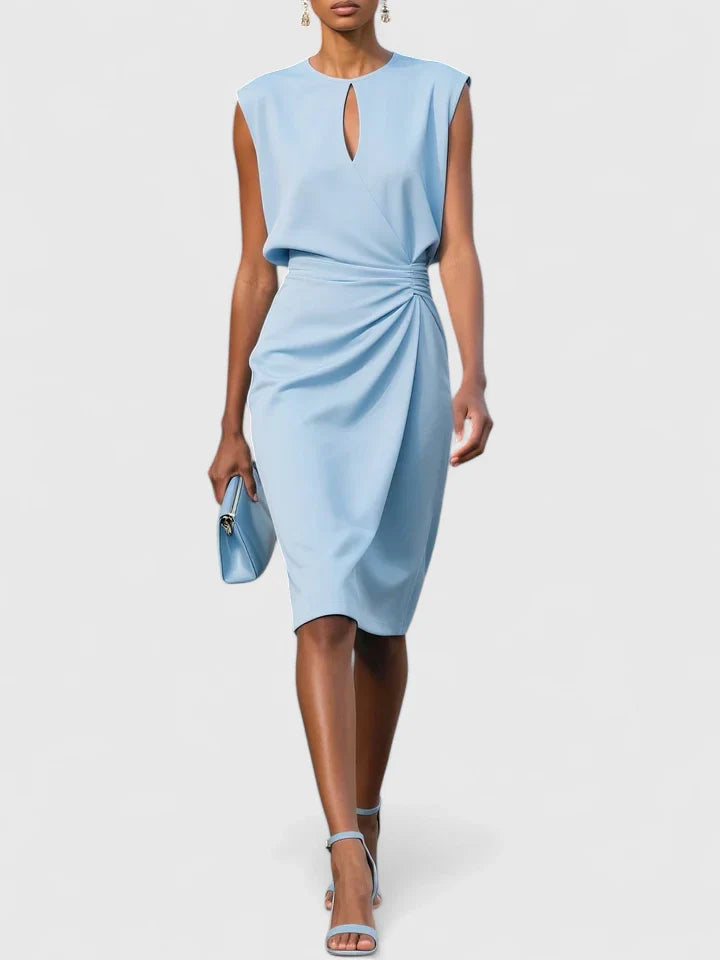 Margaux Keyhole-Neck Ruched Midi Dress