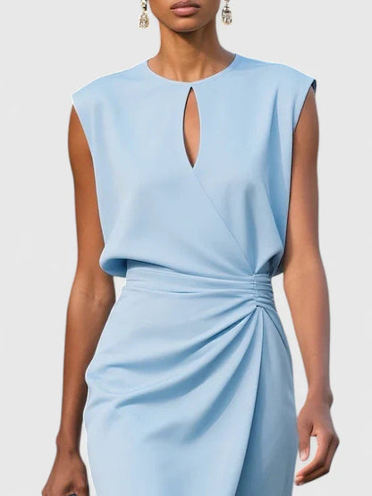 Margaux Keyhole-Neck Ruched Midi Dress