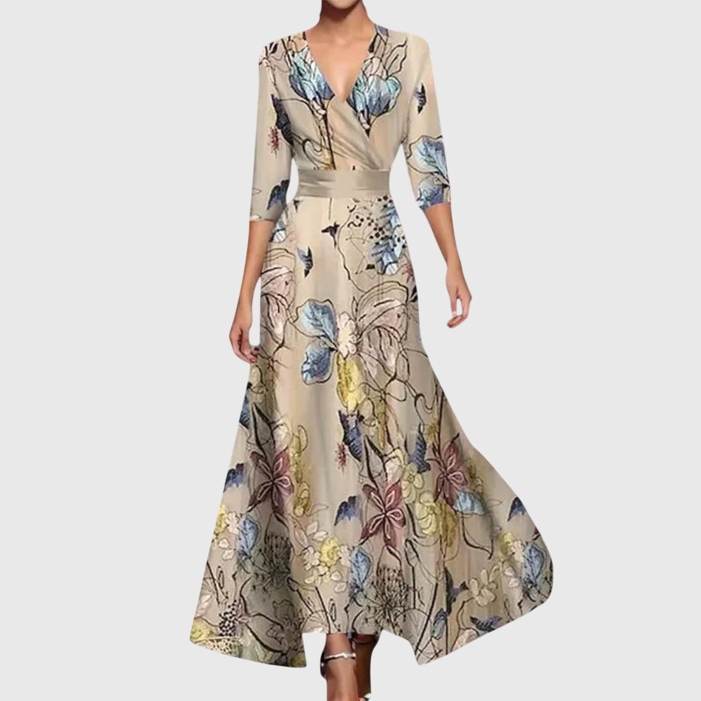 Marine Floral-Print Wrap Maxi Dress