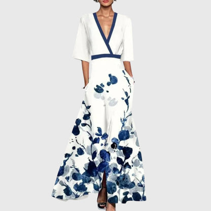 Marine Floral-Print Wrap Maxi Dress