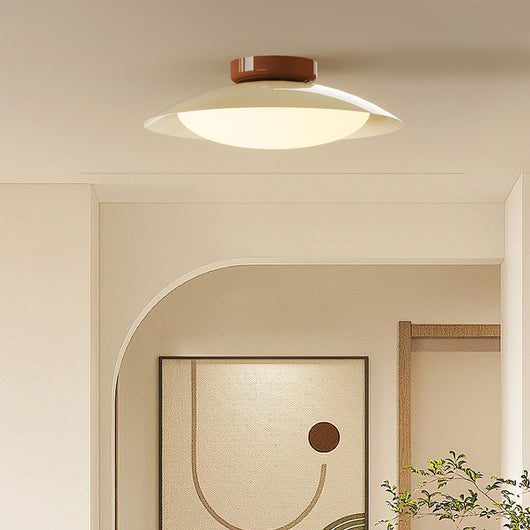 Mid-Century LED Flush Mount Ceiling Light - Brown & Beige / Ø 9.84″ x H 3.93″