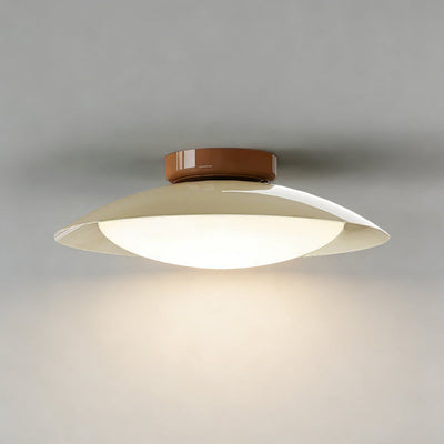 Mid-Century LED Flush Mount Ceiling Light - Brown & Beige / Ø 9.84″ x H 3.93″
