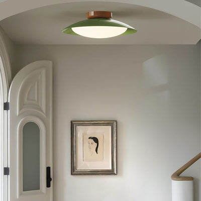 Mid-Century LED Flush Mount Ceiling Light - Brown & Green / Ø 9.84″ x H 3.93″