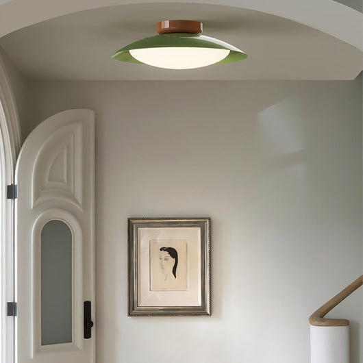 Mid-Century LED Flush Mount Ceiling Light - Brown & Green / Ø 9.84″ x H 3.93″