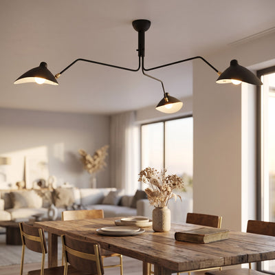 Mid-Century Sculptural Multi-Arm Ceiling Light - Black / 3heads L 59″ x H 19.7″