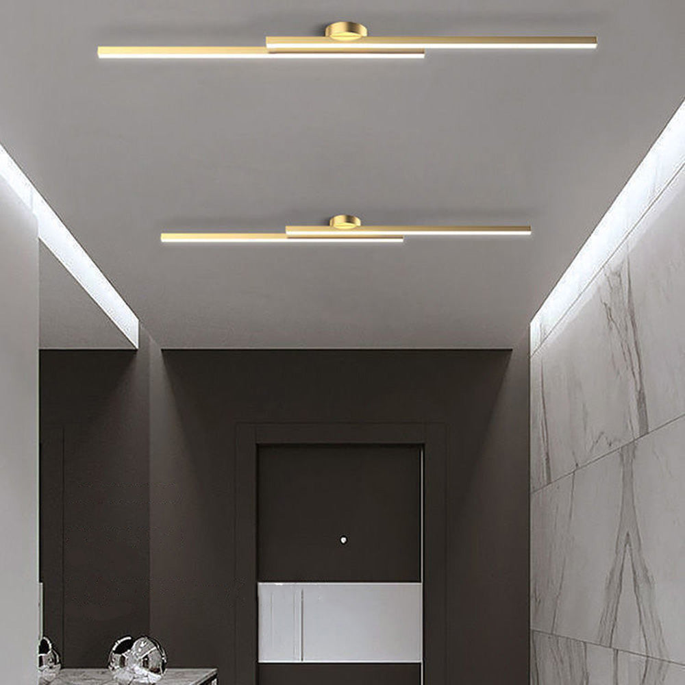 Minimalist Linear LED Flush Mount Ceiling Light - Gold