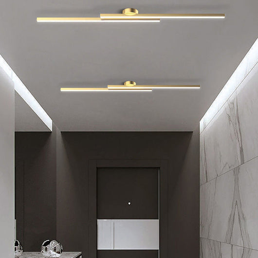 Minimalist Linear LED Flush Mount Ceiling Light - Gold