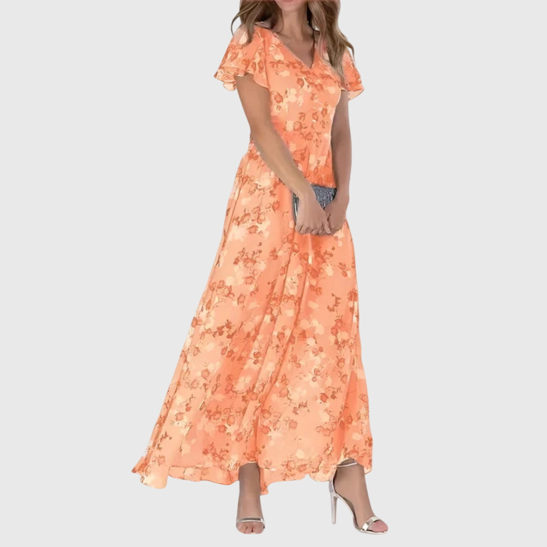 Muriel Flutter-Sleeve Floral Maxi Dress