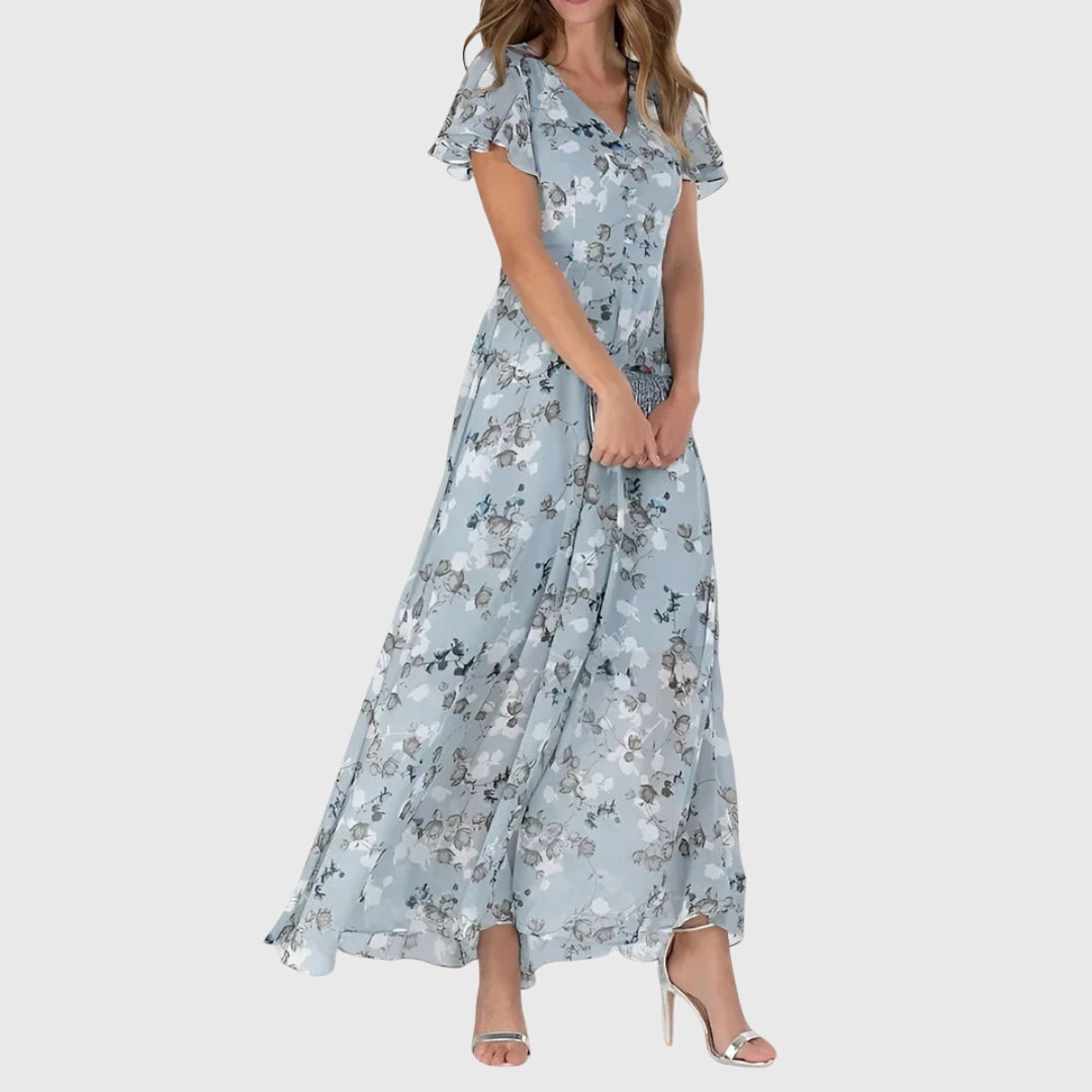 Muriel Flutter-Sleeve Floral Maxi Dress