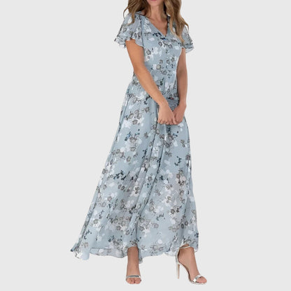 Muriel Flutter-Sleeve Floral Maxi Dress