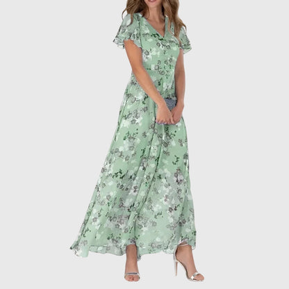 Muriel Flutter-Sleeve Floral Maxi Dress