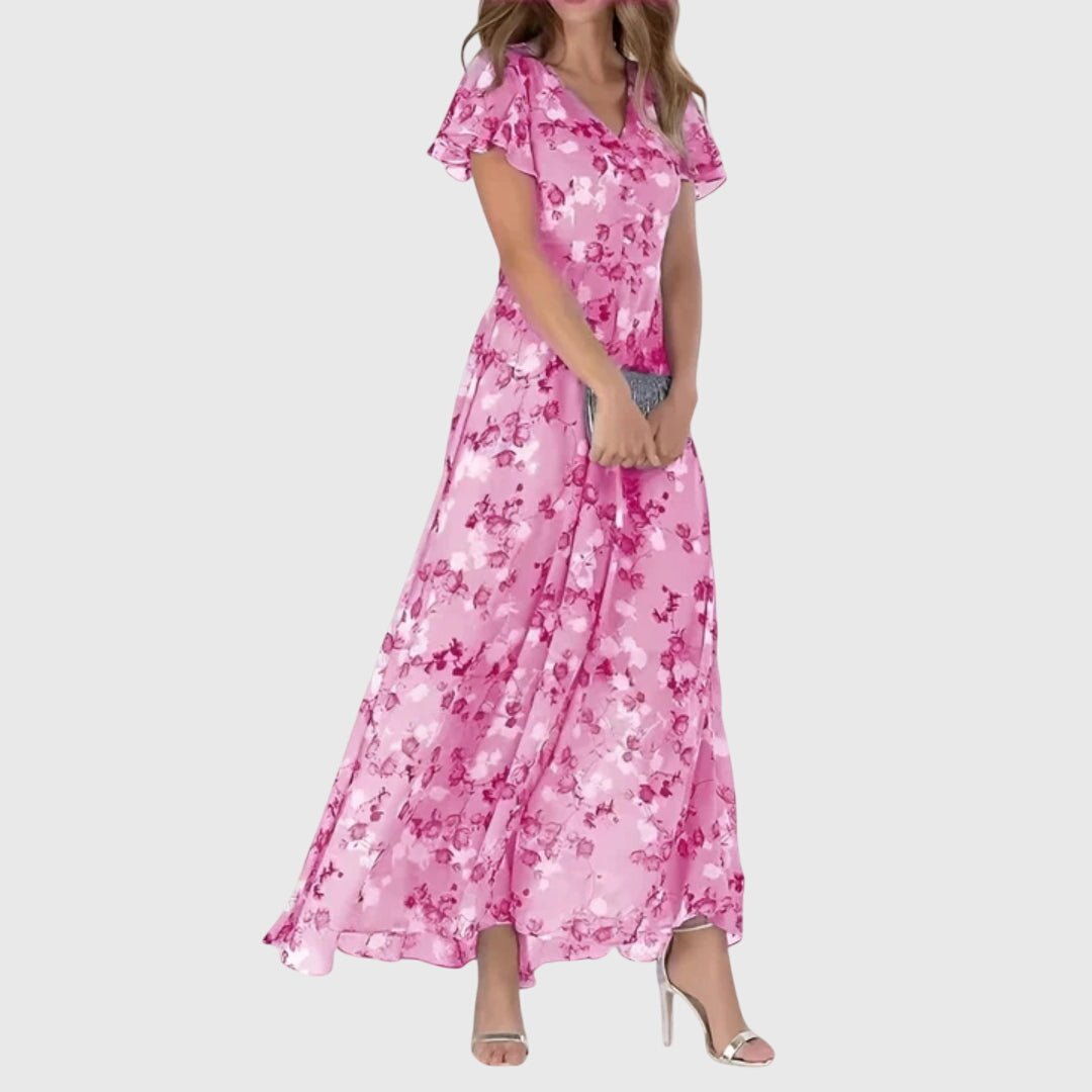 Muriel Flutter-Sleeve Floral Maxi Dress