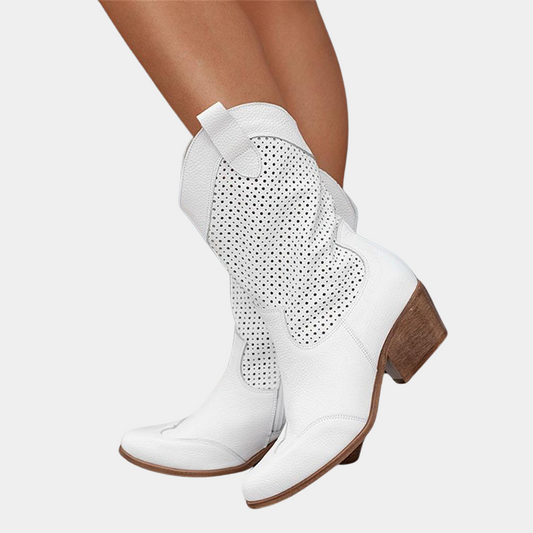 Muriel Perforated Western Mid-Calf Boots