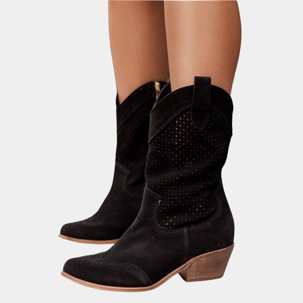 Muriel Perforated Western Mid-Calf Boots