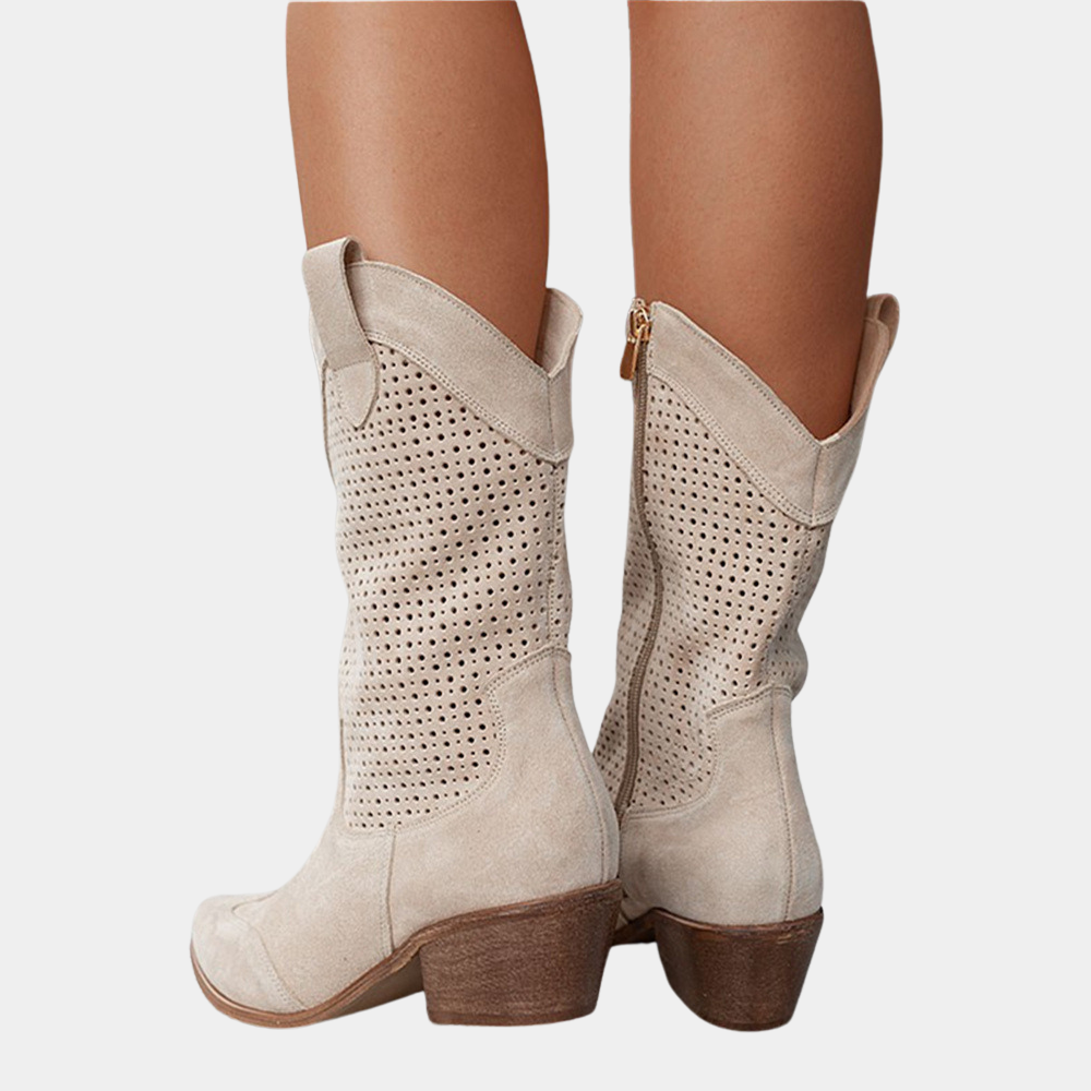 Muriel Perforated Western Mid-Calf Boots