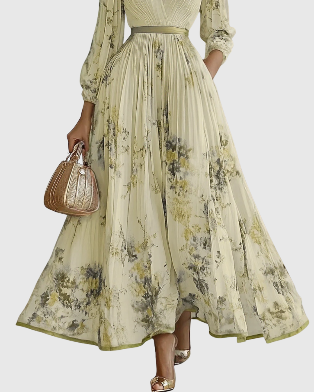 Noëlle Pleated V-Neck Floral Midi Dress