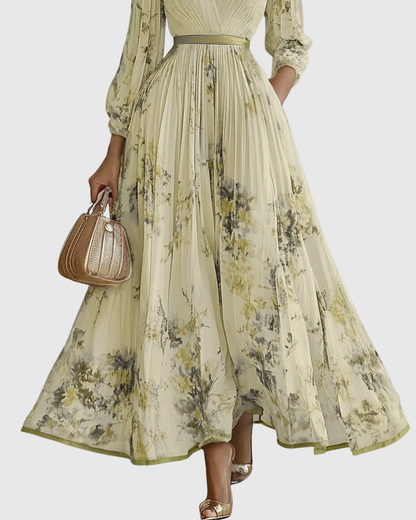 Noëlle Pleated V-Neck Floral Midi Dress