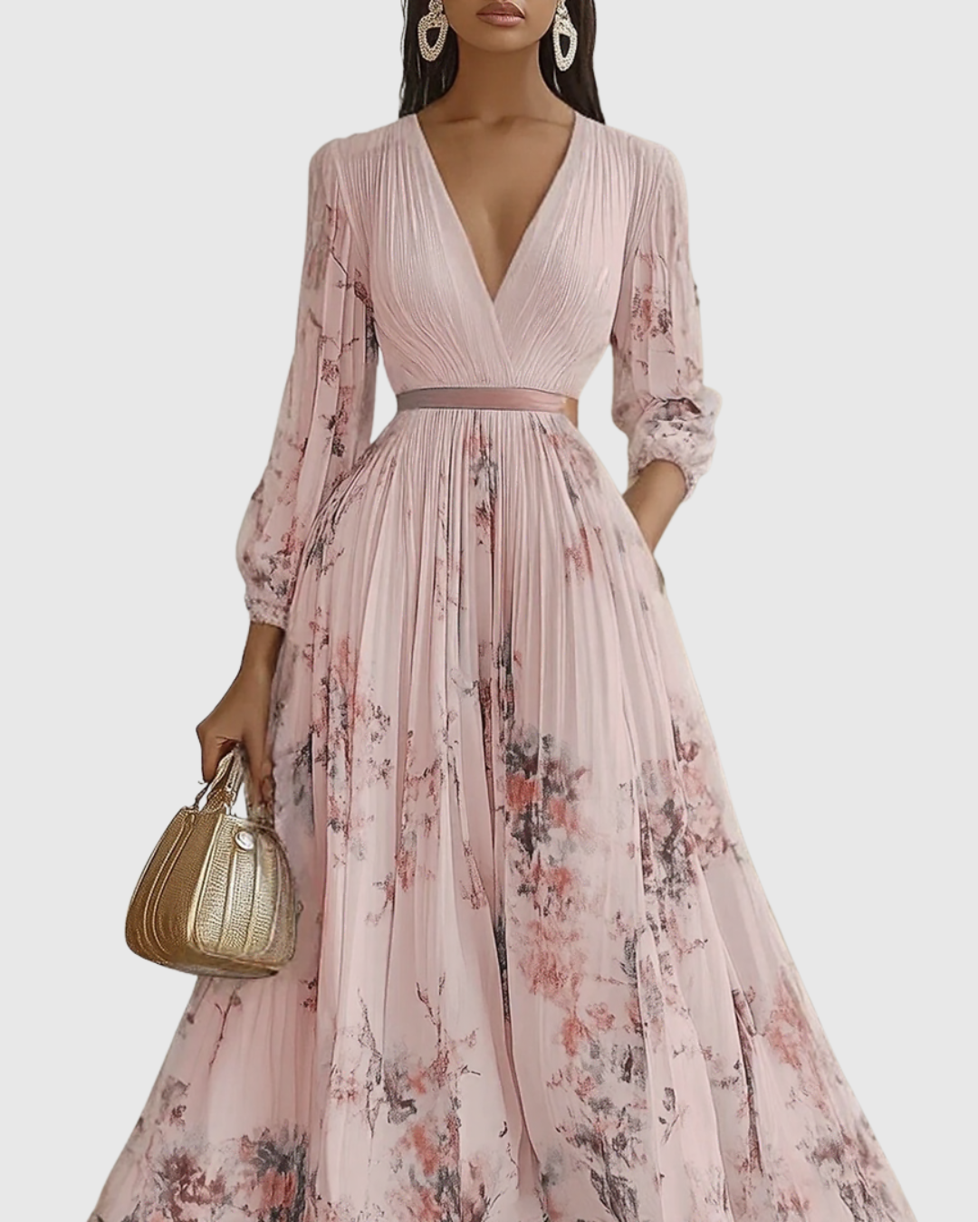 Noëlle Pleated V-Neck Floral Midi Dress