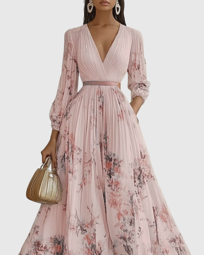 Noëlle Pleated V-Neck Floral Midi Dress
