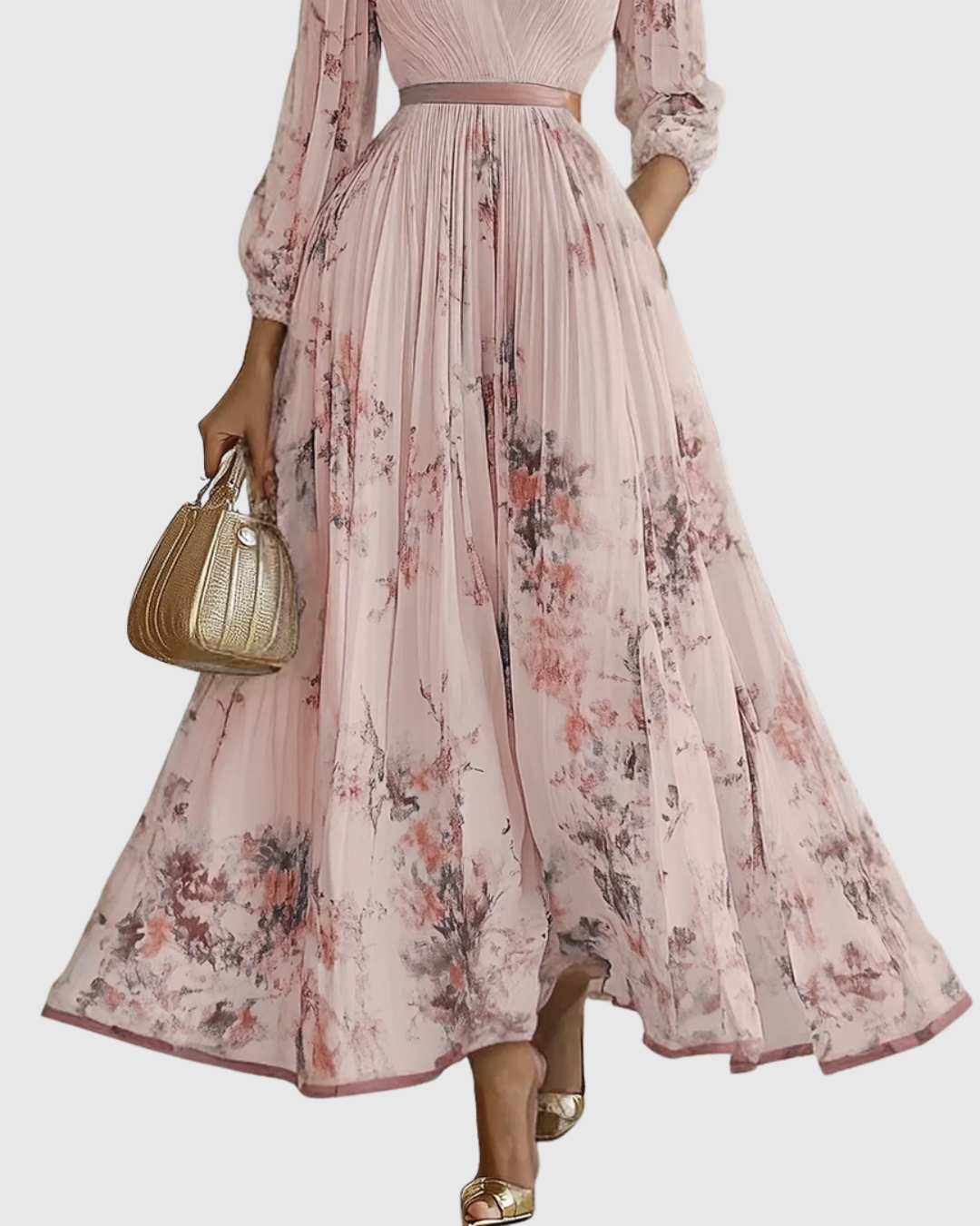Noëlle Pleated V-Neck Floral Midi Dress