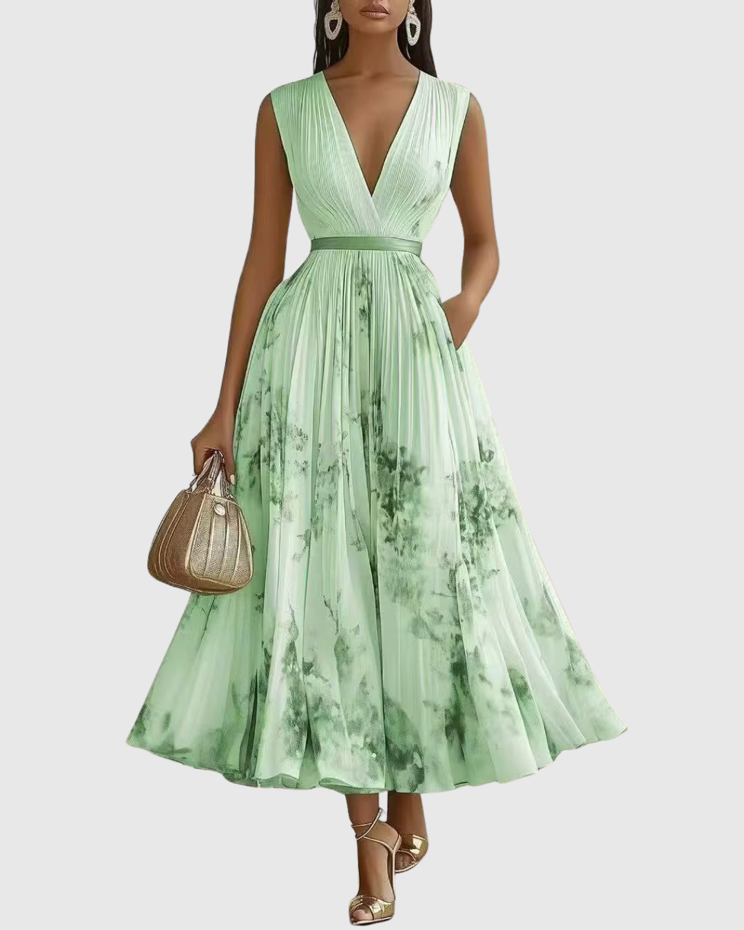 Noëlle Pleated V-Neck Floral Midi Dress