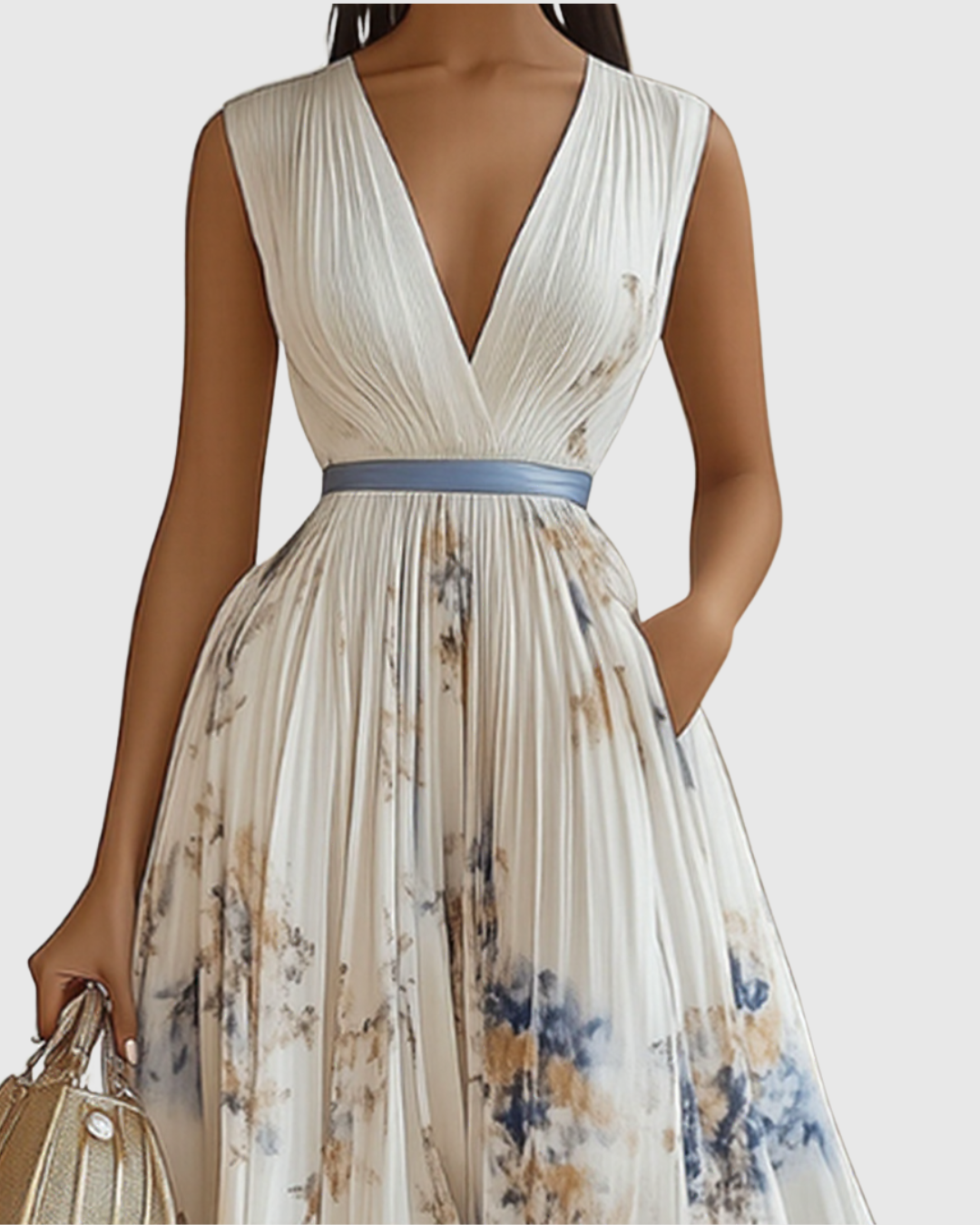 Noëlle Pleated V-Neck Floral Midi Dress