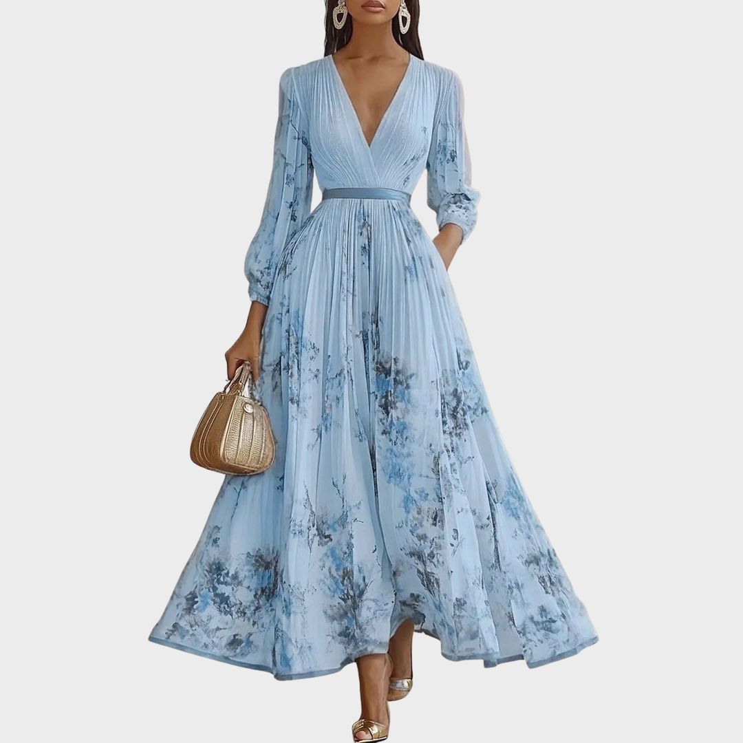 Noëlle Pleated V-Neck Floral Midi Dress