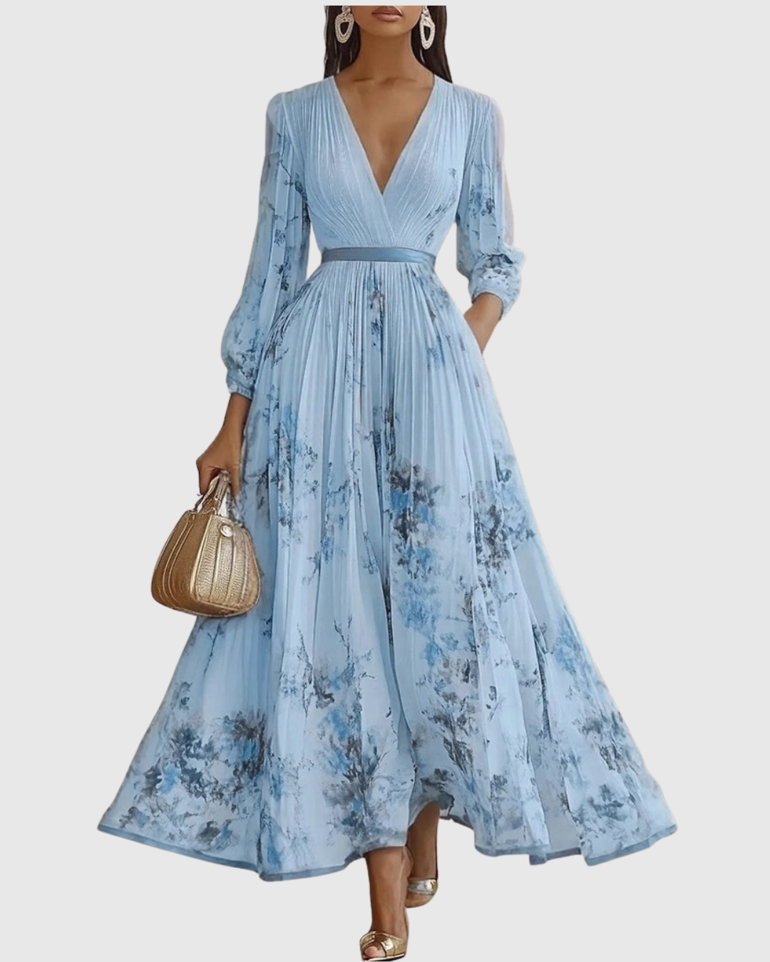 Noëlle Pleated V-Neck Floral Midi Dress