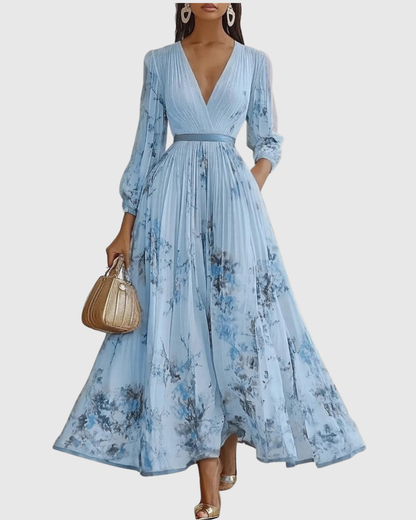 Noëlle Pleated V-Neck Floral Midi Dress