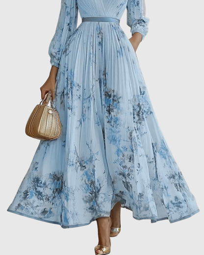 Noëlle Pleated V-Neck Floral Midi Dress