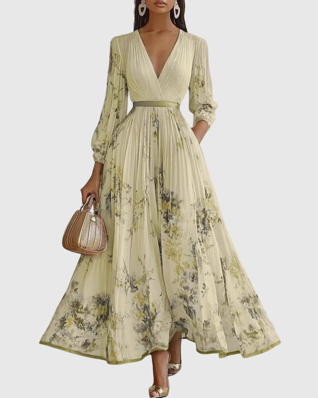 Noëlle Pleated V-Neck Floral Midi Dress