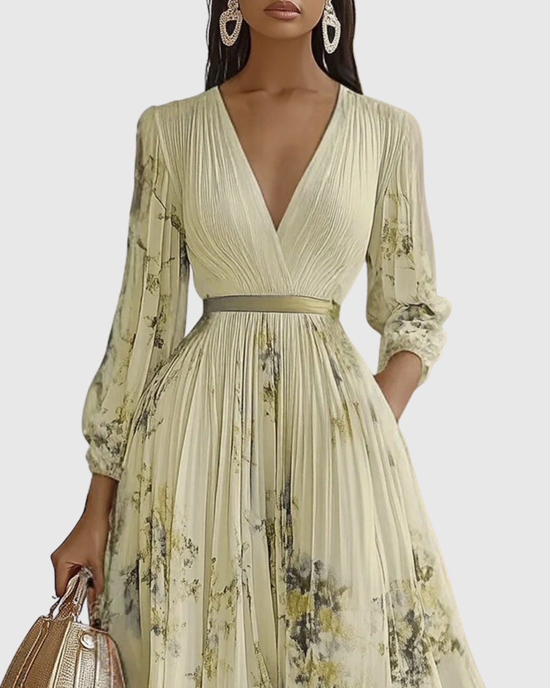 Noëlle Pleated V-Neck Floral Midi Dress
