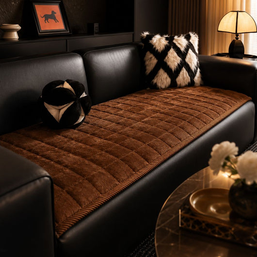 Non-Slip Quilted Sofa Cover Mat - Brown / 70x70cm