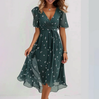 Oriane Flutter-Sleeve Floral Midi Dress