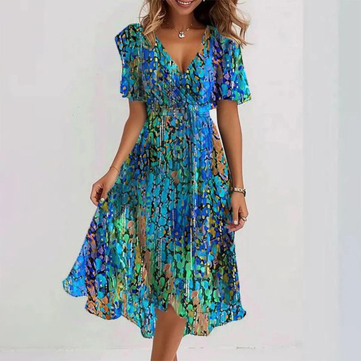 Oriane Flutter-Sleeve Floral Midi Dress