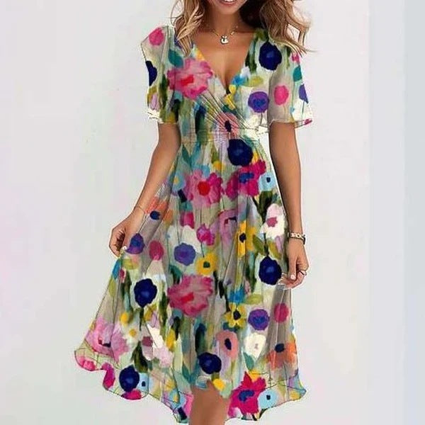 Oriane Flutter-Sleeve Floral Midi Dress