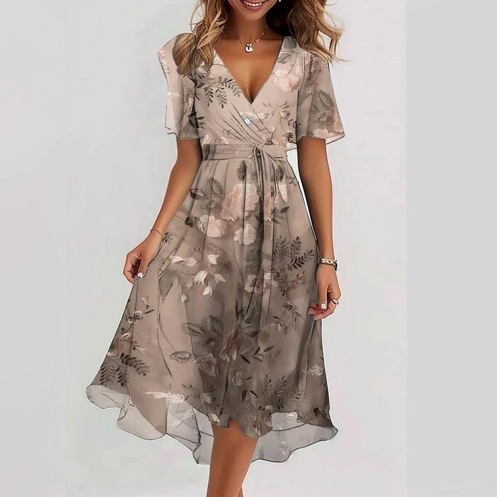 Oriane Flutter-Sleeve Floral Midi Dress