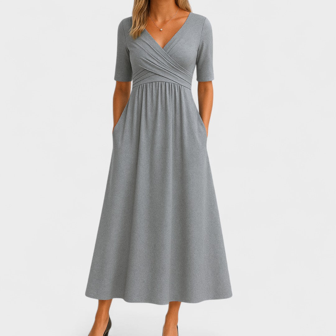 Paulette Crossover-Bodice Midi Dress