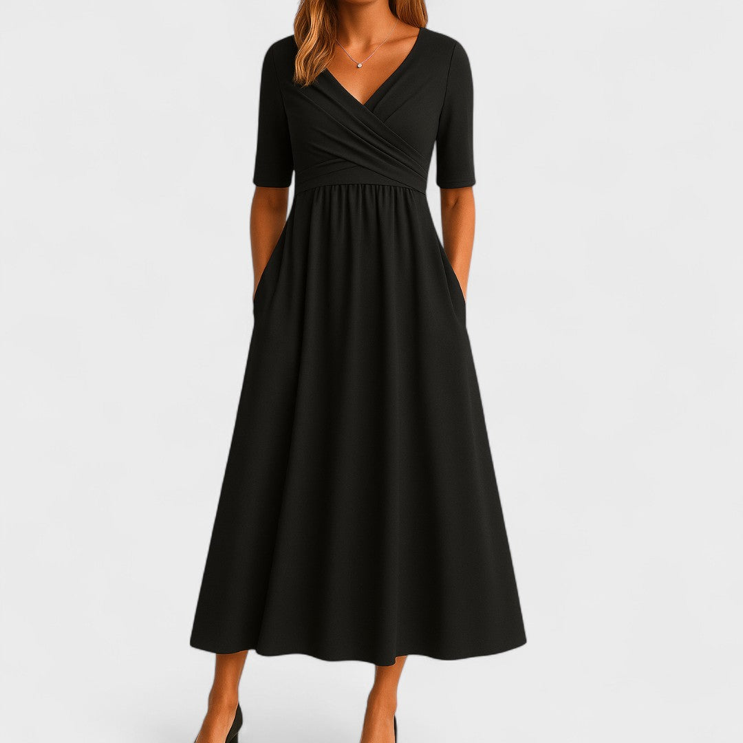 Paulette Crossover-Bodice Midi Dress