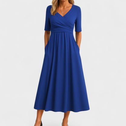Paulette Crossover-Bodice Midi Dress