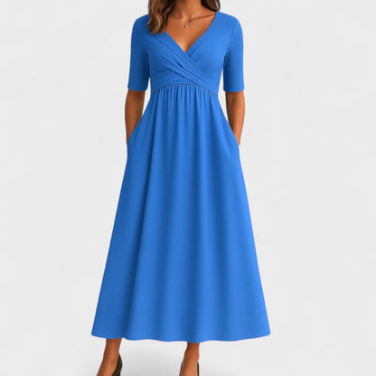 Paulette Crossover-Bodice Midi Dress
