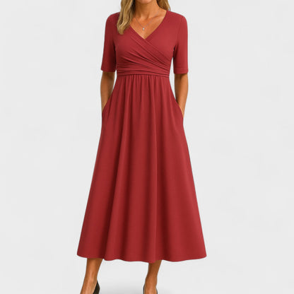 Paulette Crossover-Bodice Midi Dress