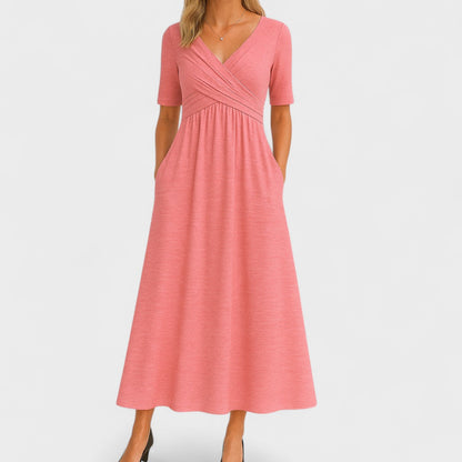 Paulette Crossover-Bodice Midi Dress