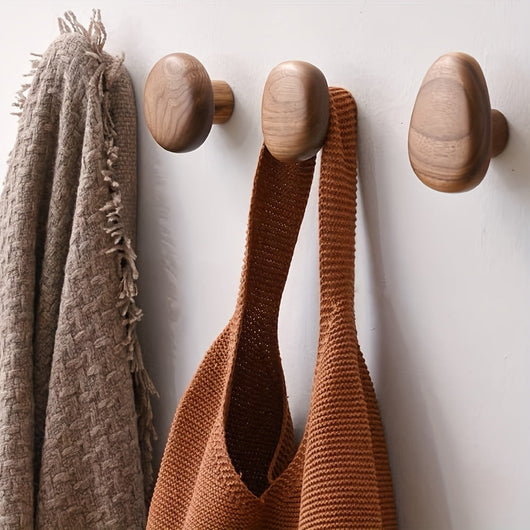 Pebble-Shaped Wooden Wall Hooks