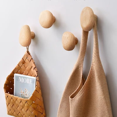 Pebble-Shaped Wooden Wall Hooks - Beech-Wood