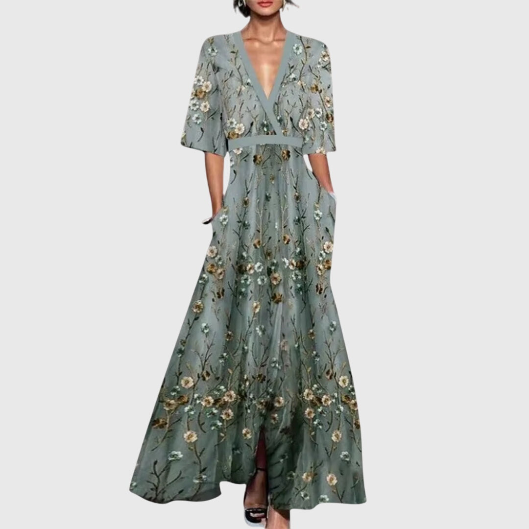 Pénélope Deep V-Neck Floral Maxi Dress