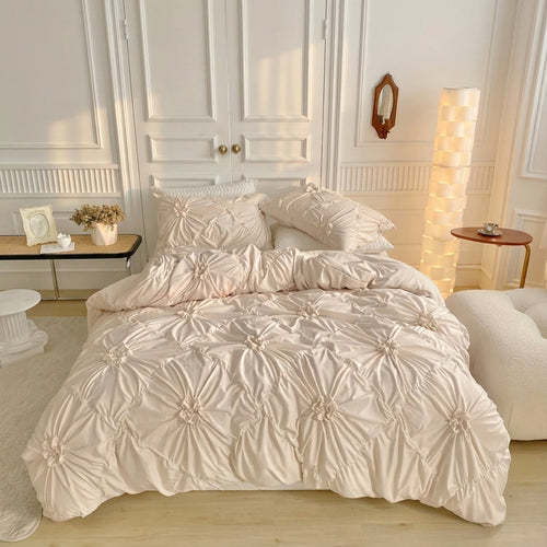 Pinch-Pleat Floral Textured Duvet Cover Set