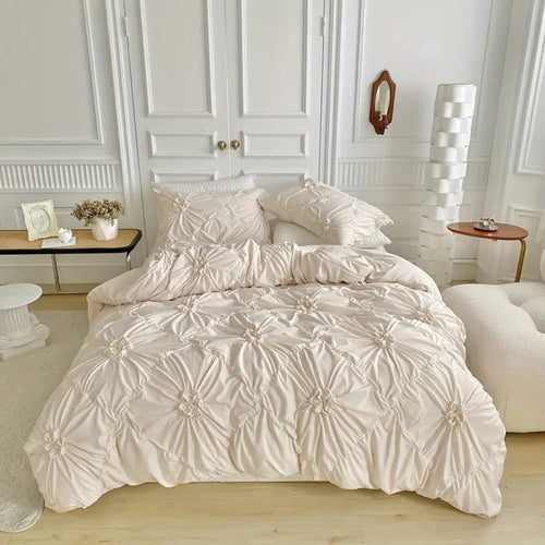 Pinch-Pleat Floral Textured Duvet Cover Set