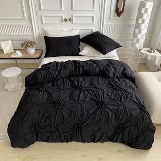 Pinch-Pleat Floral Textured Duvet Cover Set
