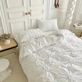 Pinch-Pleat Floral Textured Duvet Cover Set